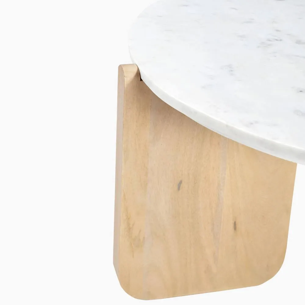 FurnitureboxUK Solia Round White Oak Wood & Marble Coffee Table in Light Brown 4