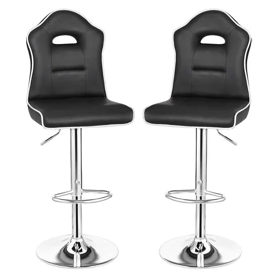 Sedalia Black Faux Leather Gas-Lift Bar Stools In Pair