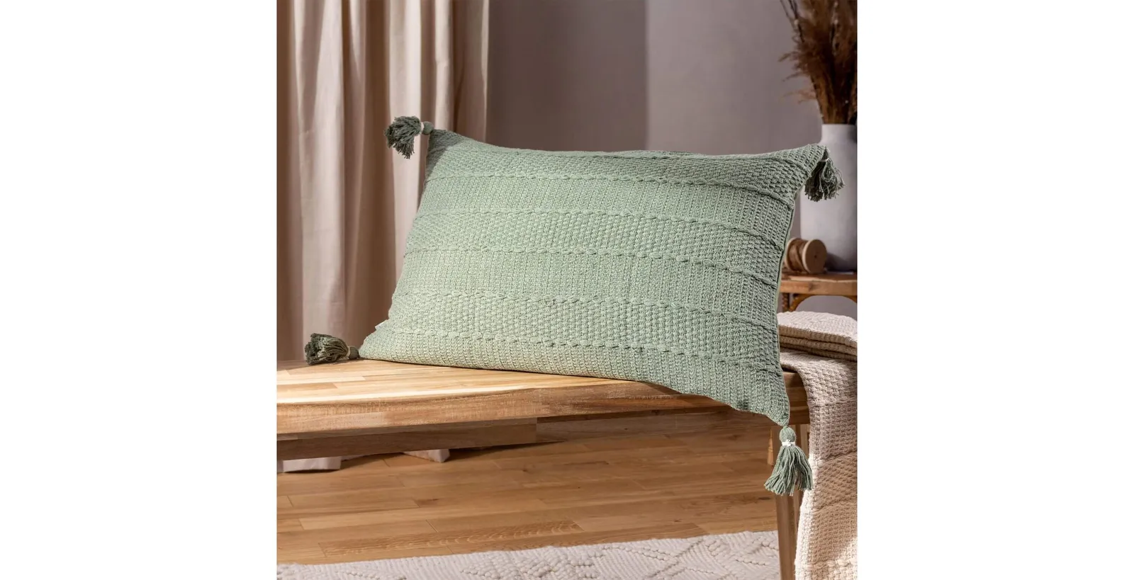 Textured Tassel Cushion - Eucalyptus