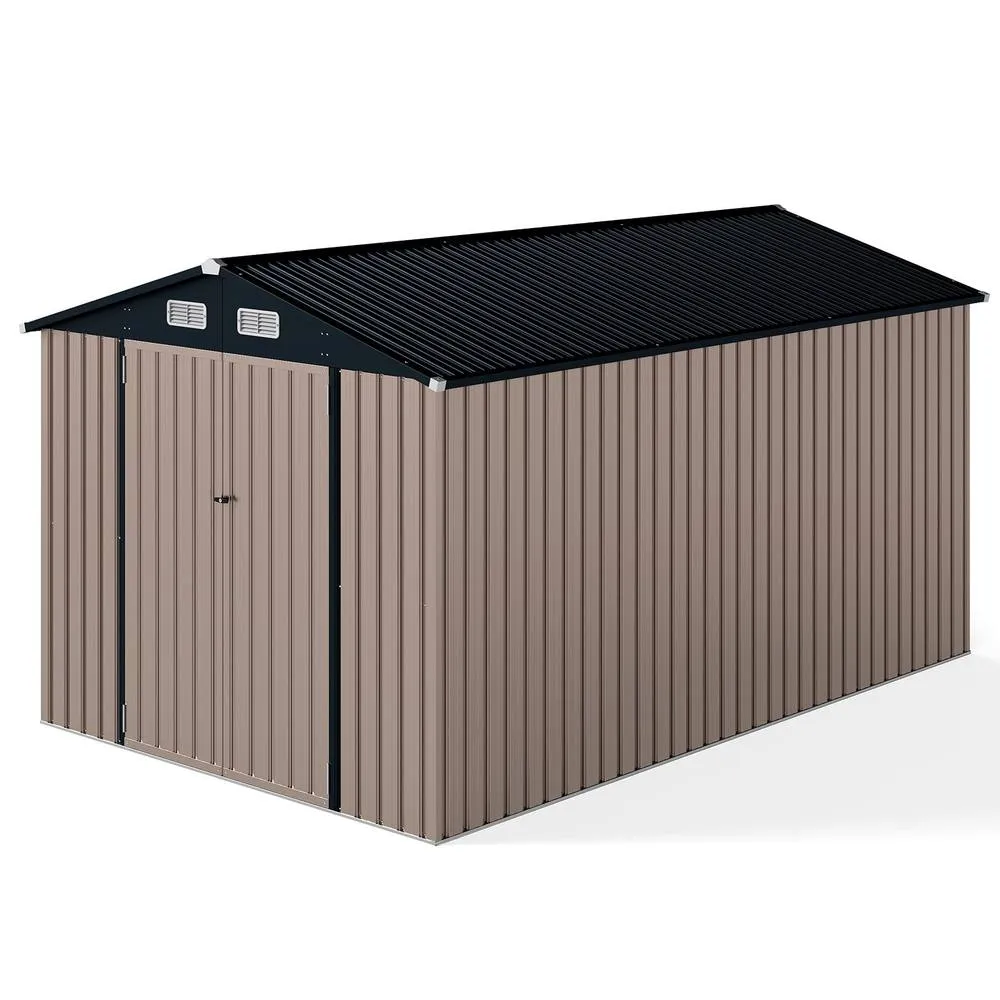 Costway Outdoor Storage Shed Large Utility Tool House w/Top Sloping Design in Grey