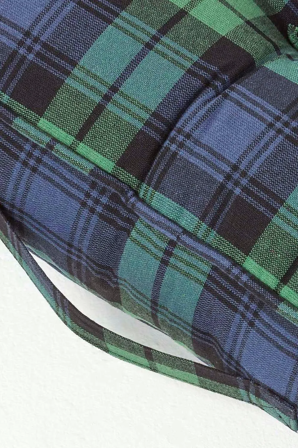 Homescapes Black Watch Tartan Cotton Armchair Booster Cushion in Green 4