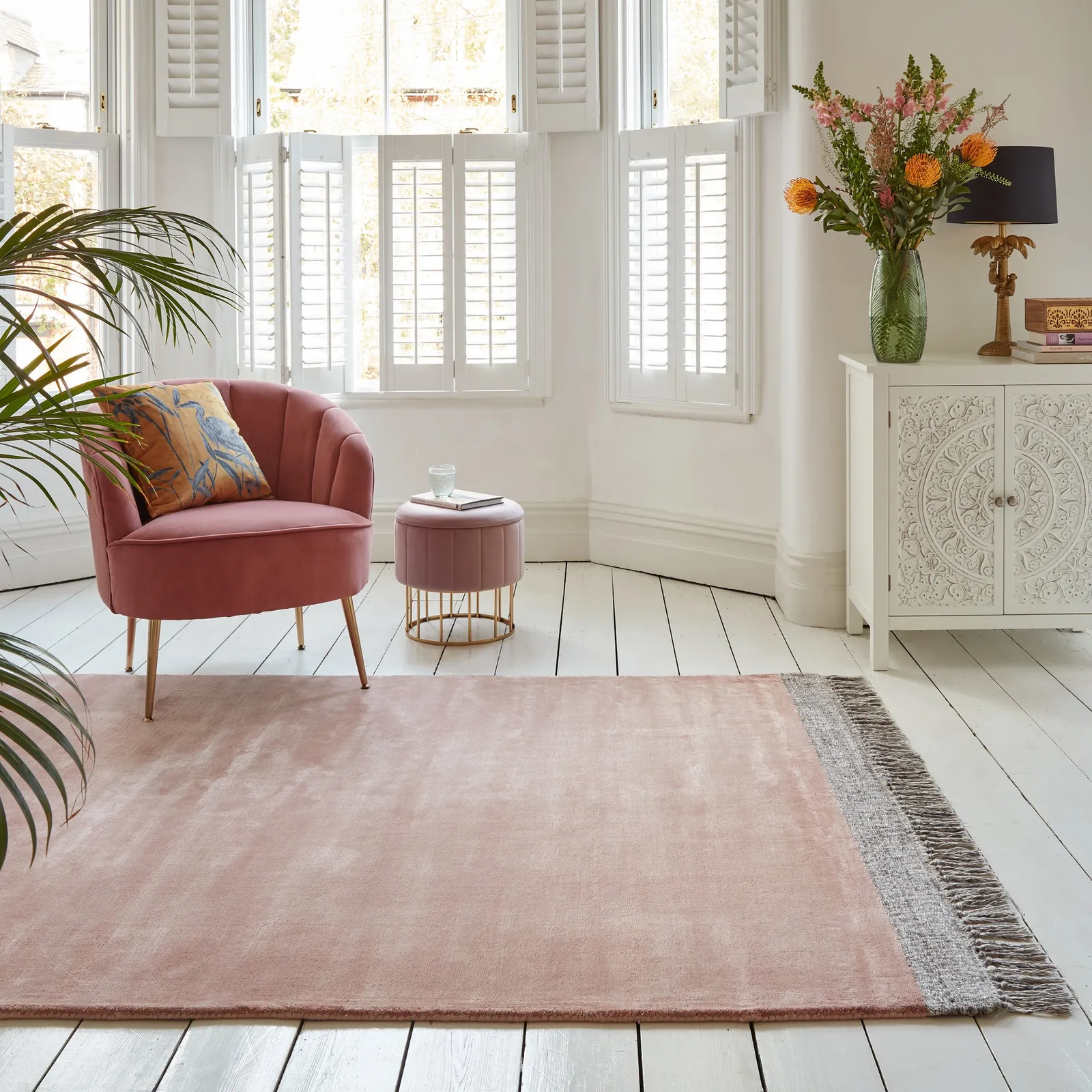 Luxe Border 160cm x 230cm Rug Blush and Grey