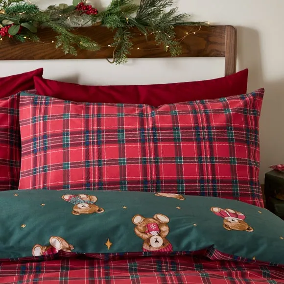 Catherine Lansfield Christmas Tartan Teddy Bear Duvet Cover & Pillowcase Set 5