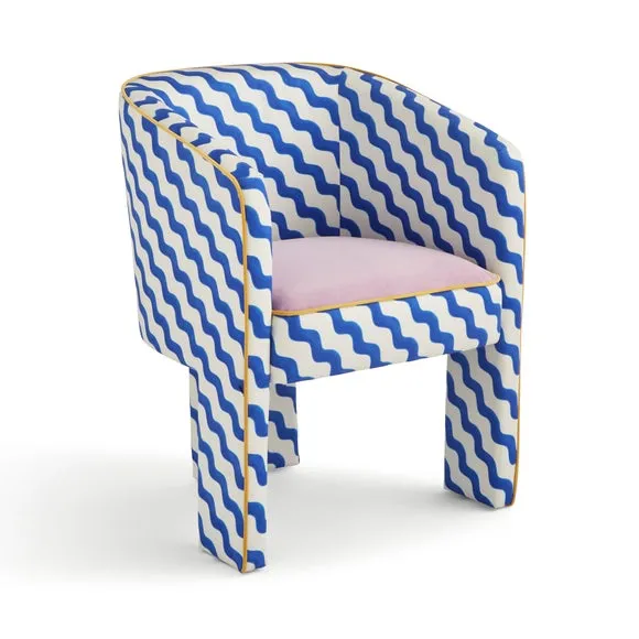 Sophie Robinson Dining Chair, Colbalt Blue Wiggle Fabric 5