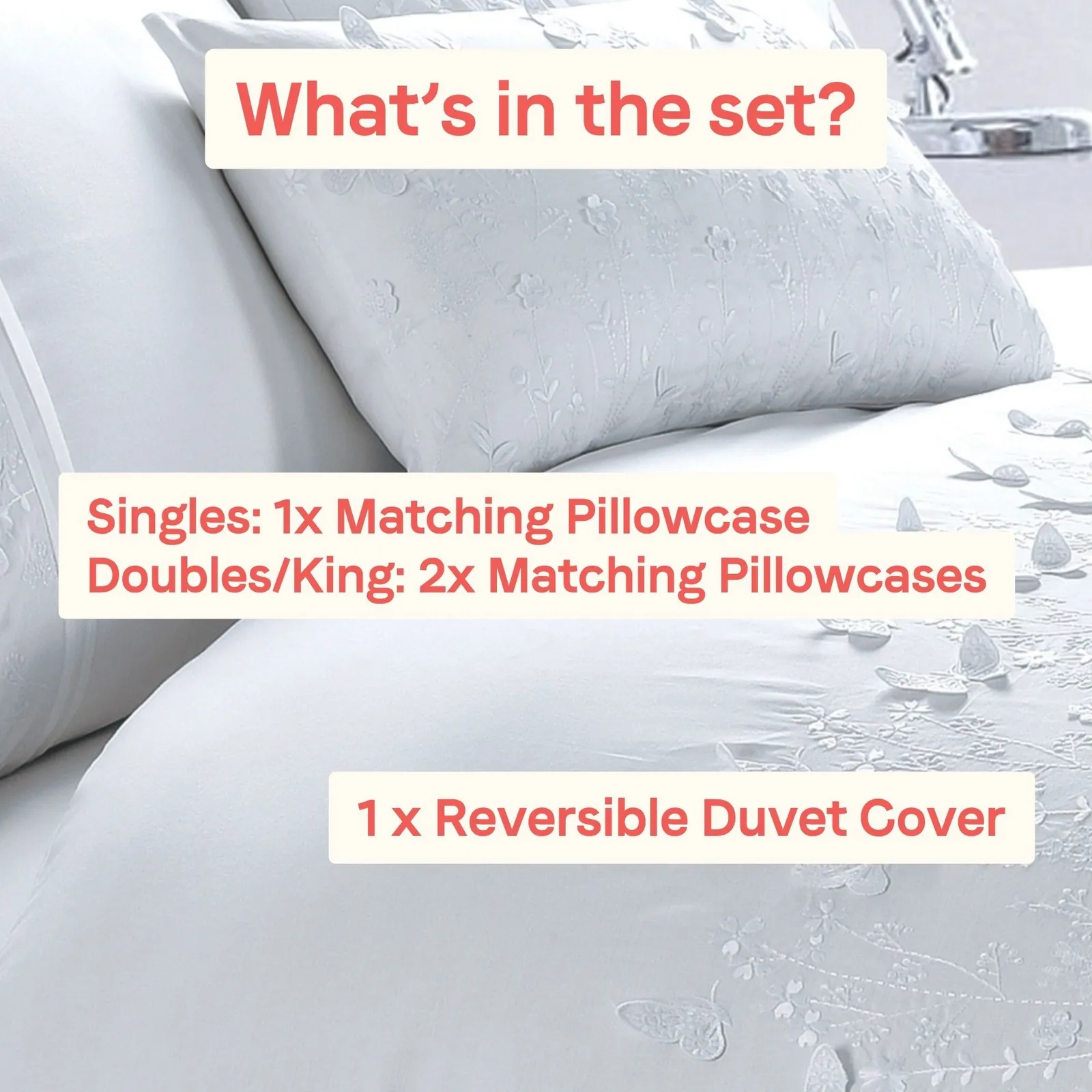 Rapport Home Papillon Polycotton Duvet Cover Set with Pillowcase in White 4