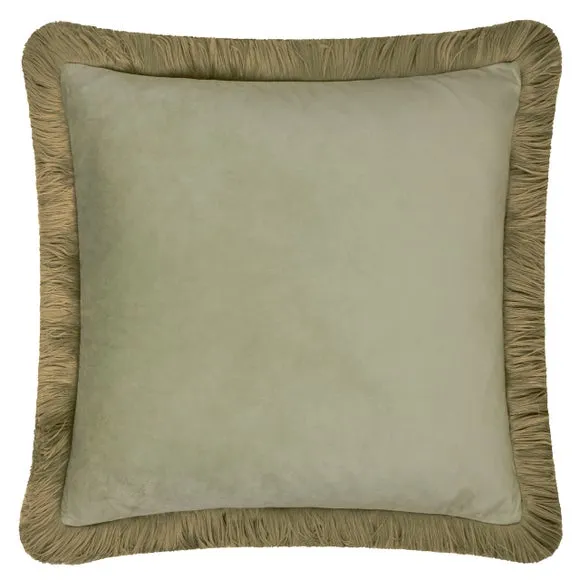 Furn Halo Fringed Velvet Cushion Green/Sage 50 X 50Cm, Green 2