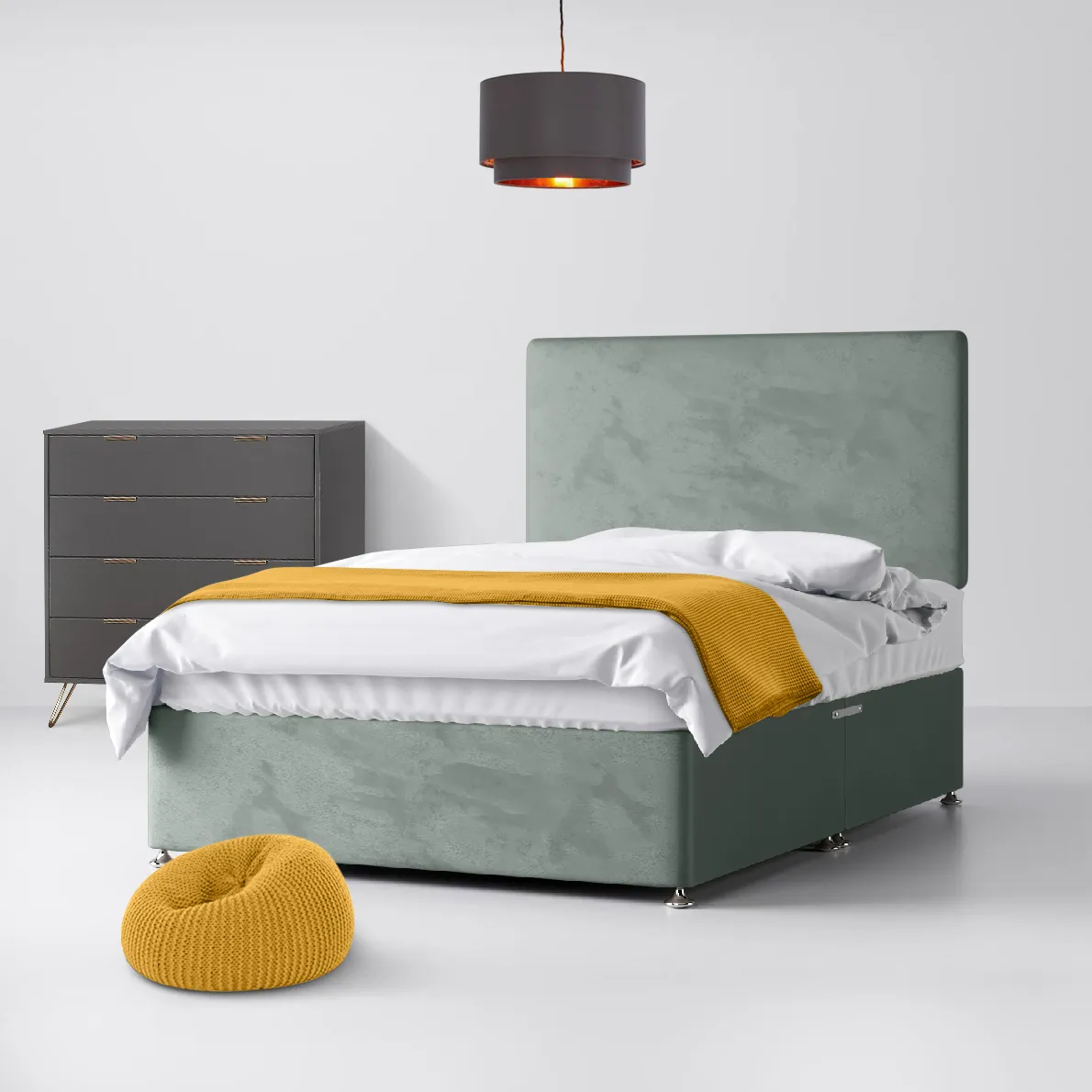 Cornell Plain Asphalt Velvet Fabric No Drawer Divan Bed - 4ft Small Double