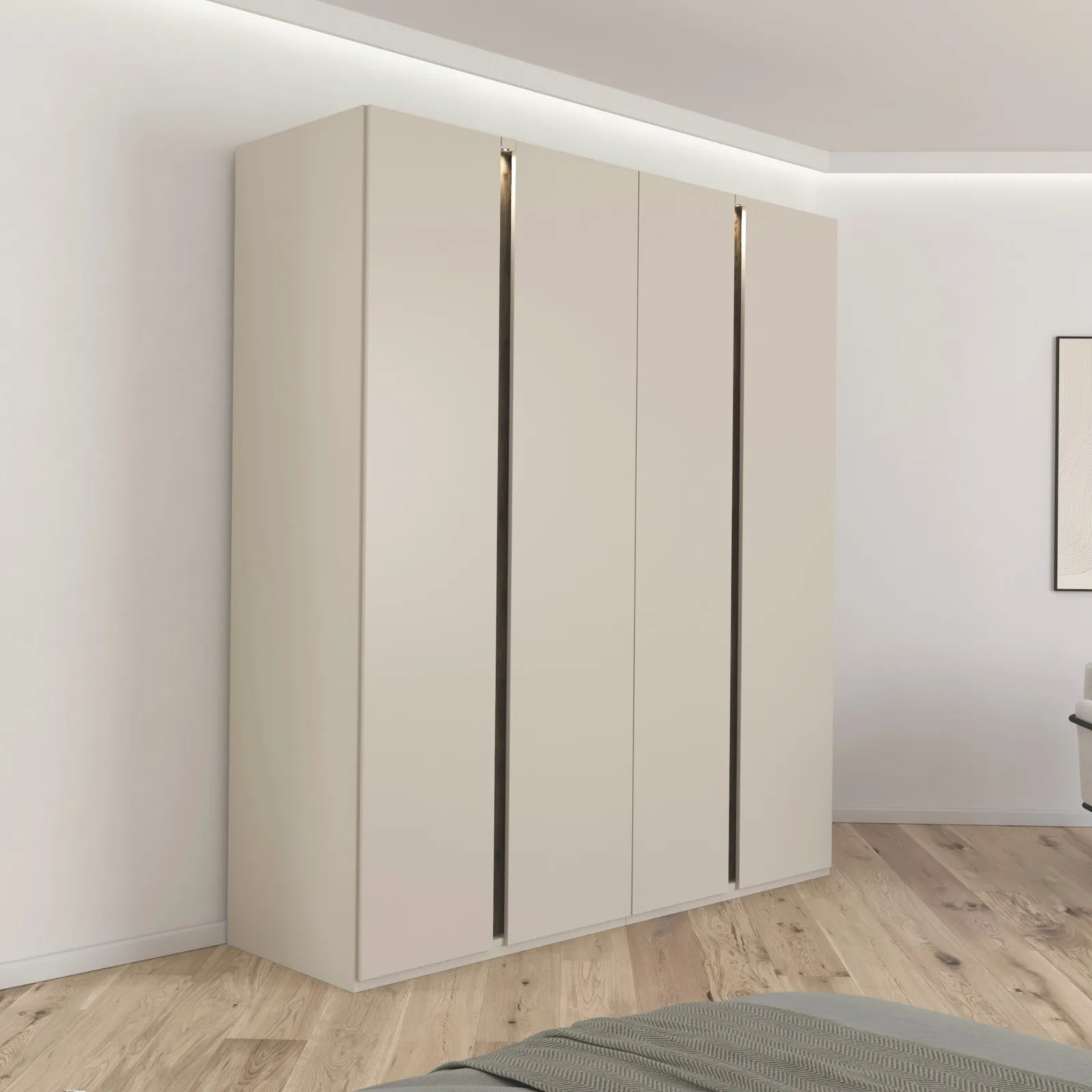 Arvada 4 Door Hinged Wardrobe With Lighting, Neutral Wood | Barker & Stonehouse 2