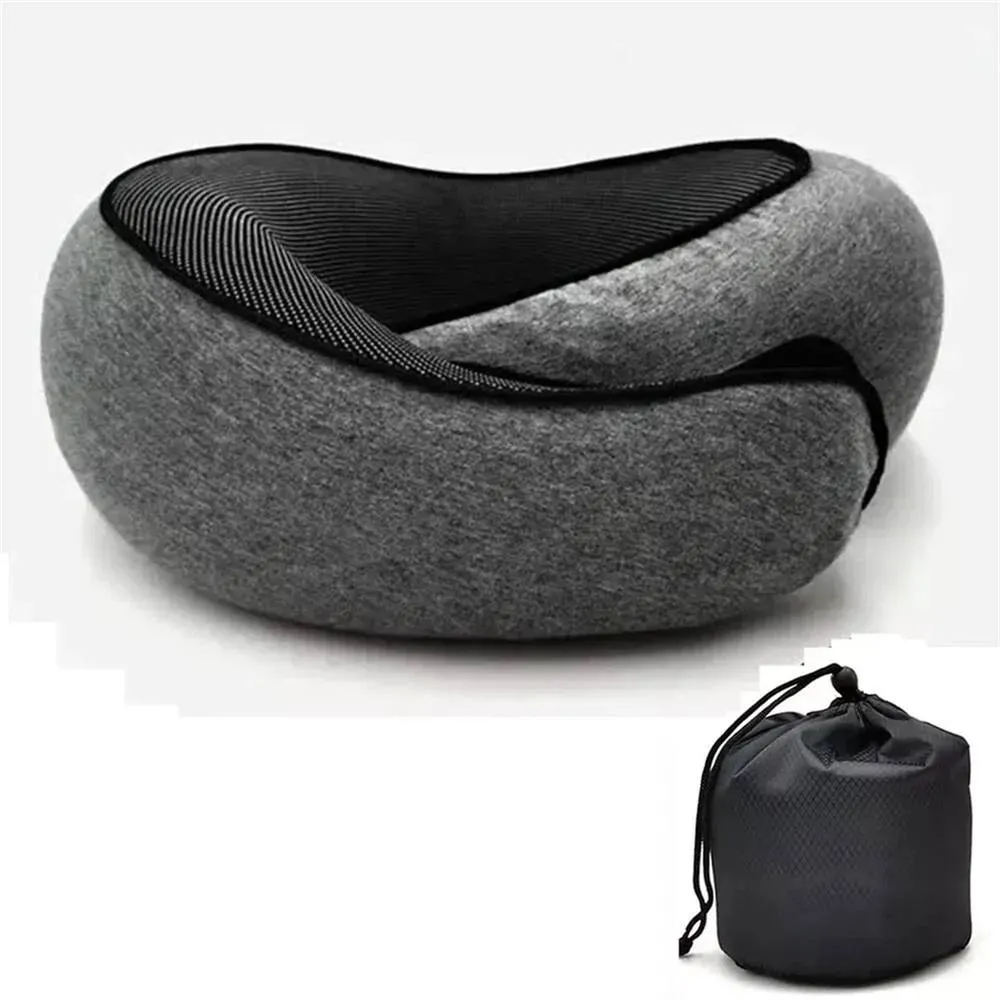Nordara Dark Black U Shaped Memory Foam Travel Pillow for Car Plane in Grey