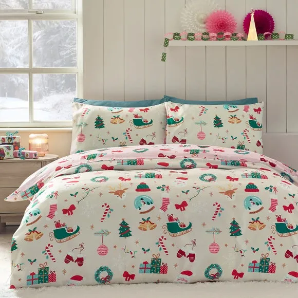 Catherine Lansfield Christmas Happy Holidays Duvet Cover & Pillowcase Set 3