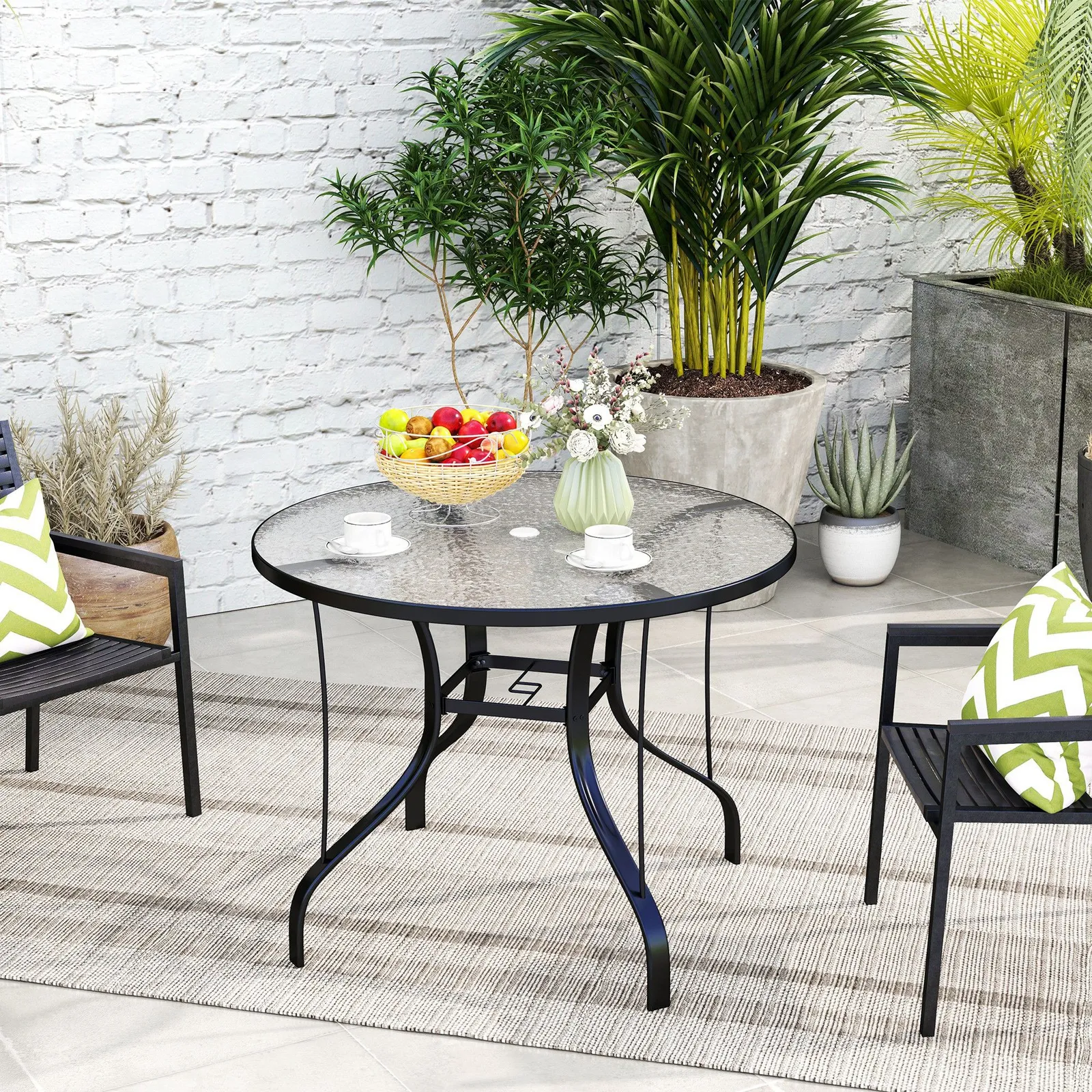 OUTSUNNY Outdoor Dining Table with Parasol Hole, Round, 96.5 x 96.5 x 71 cm in Black