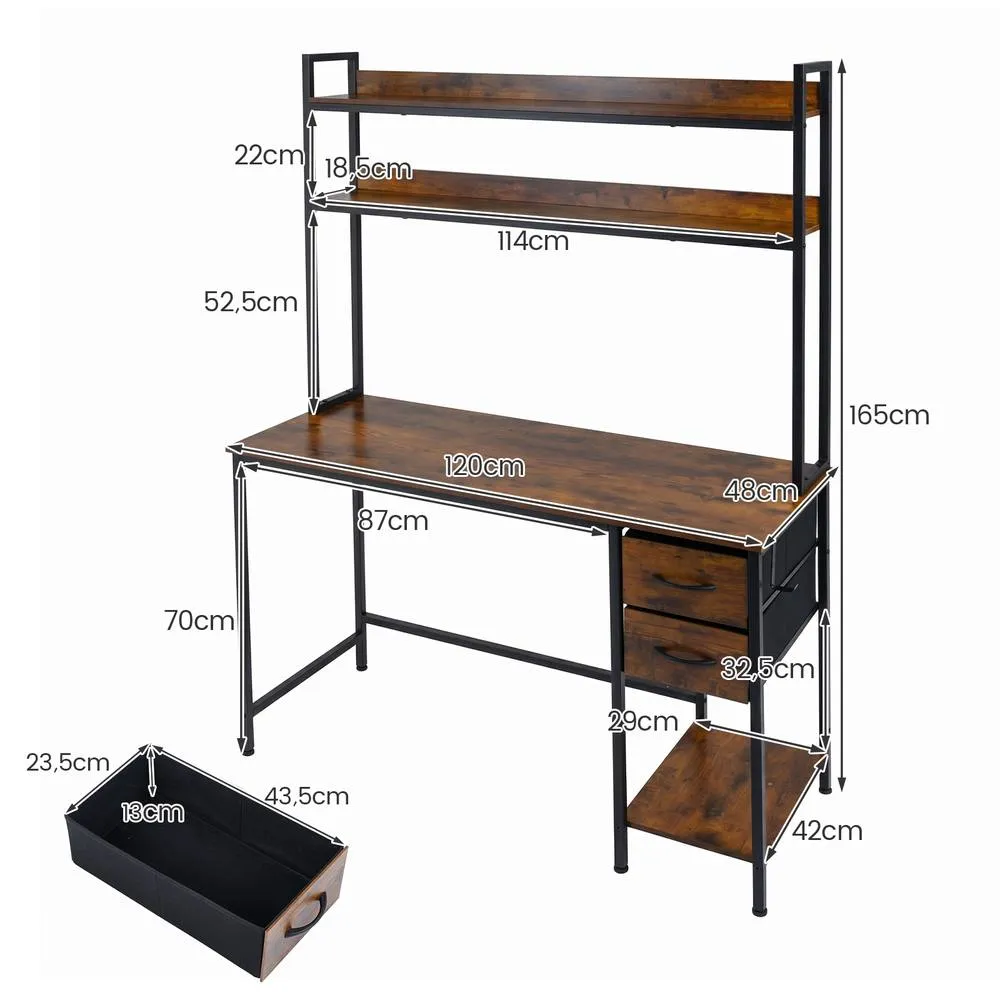 Costway Computer Desk with Hutch Reversible Executive Desk with Fabric Drawers in Brown 2