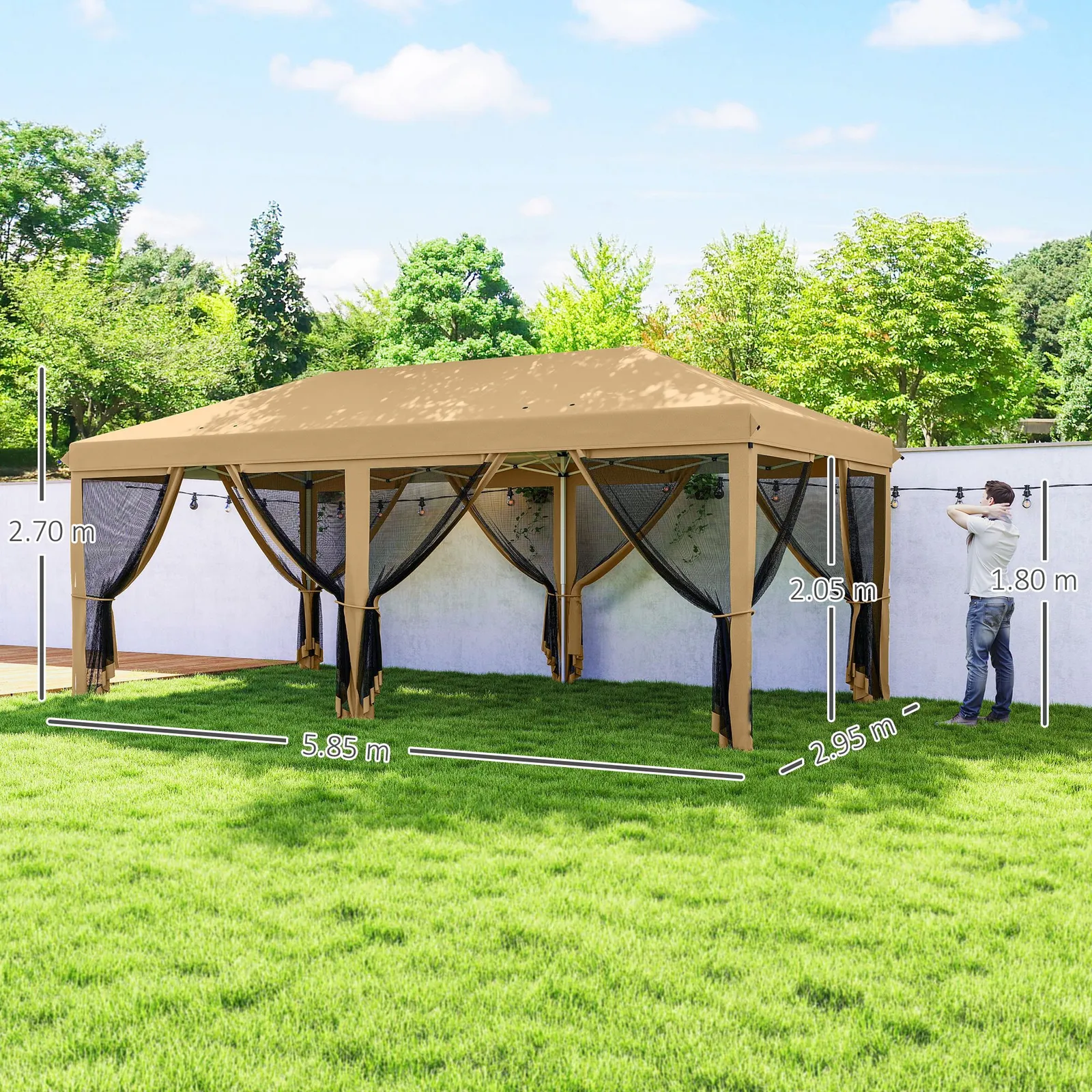 OUTSUNNY 6 x 3m Pop Up Party Tent Canopy with 6 Removable Sidewalls in Beige 3