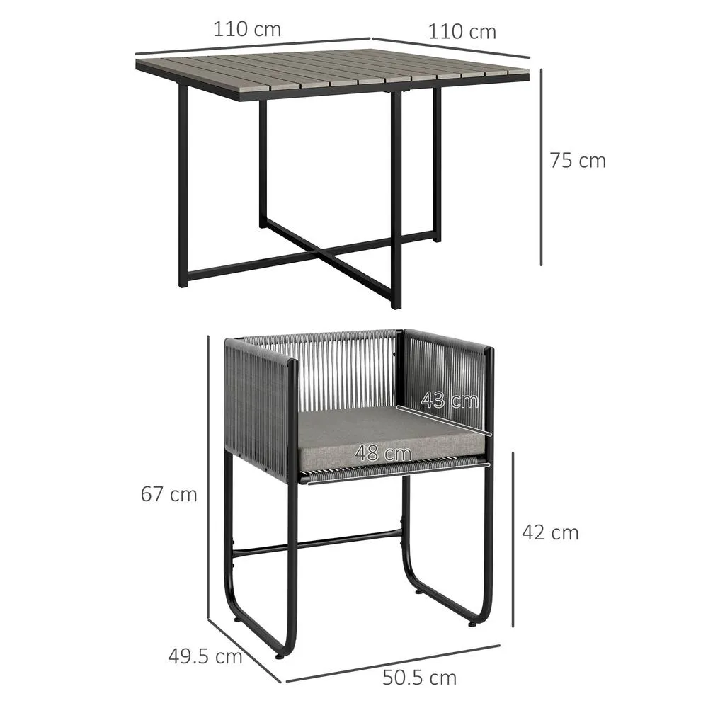 OUTSUNNY Rattan Dining Set, Rattan Cube Dining Sets w/ Space-saving Design in Grey 3