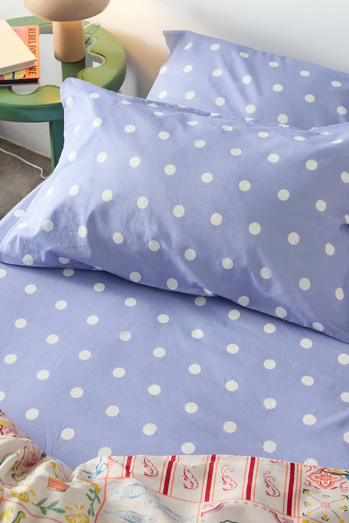 Blue Polka Dot Fitted Sheet & Pillowcase Set - Blue 2