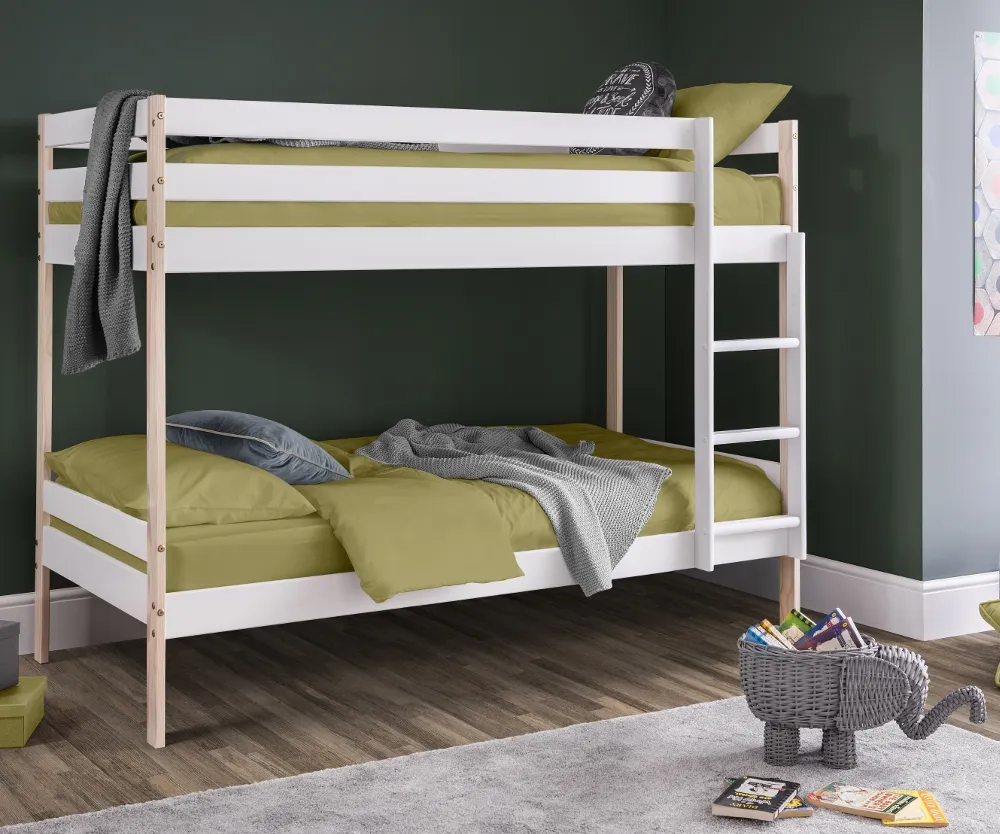 Nova White and Oak Bunk Bed Frame - 3ft Single