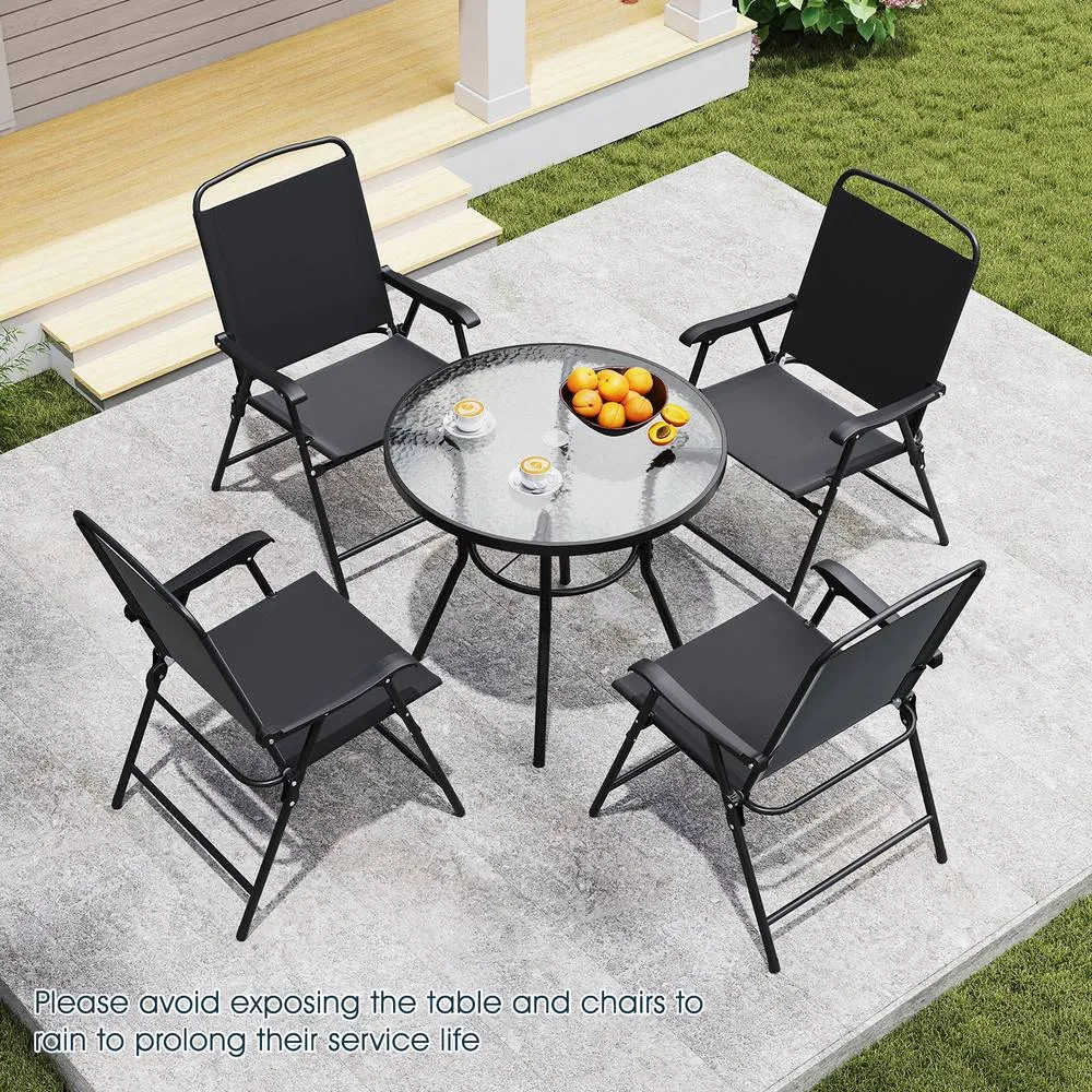 Costway 6 PCSs Patio Dining Set with Umbrella Outdoor Table & Chairs Set in Black 3