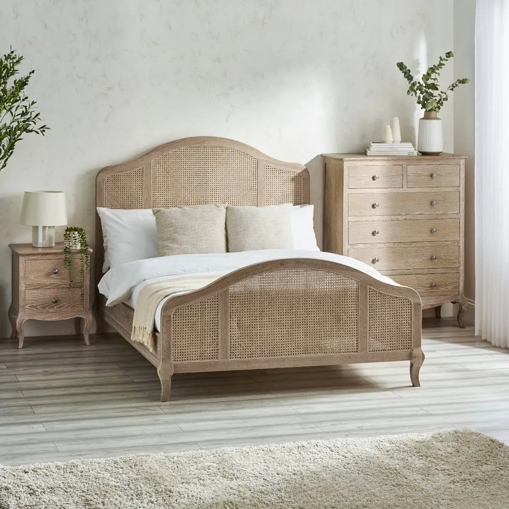 Fleur - Double - Rattan Wooden Bed - Light Oak - Wooden - 4ft6 - Happy Beds