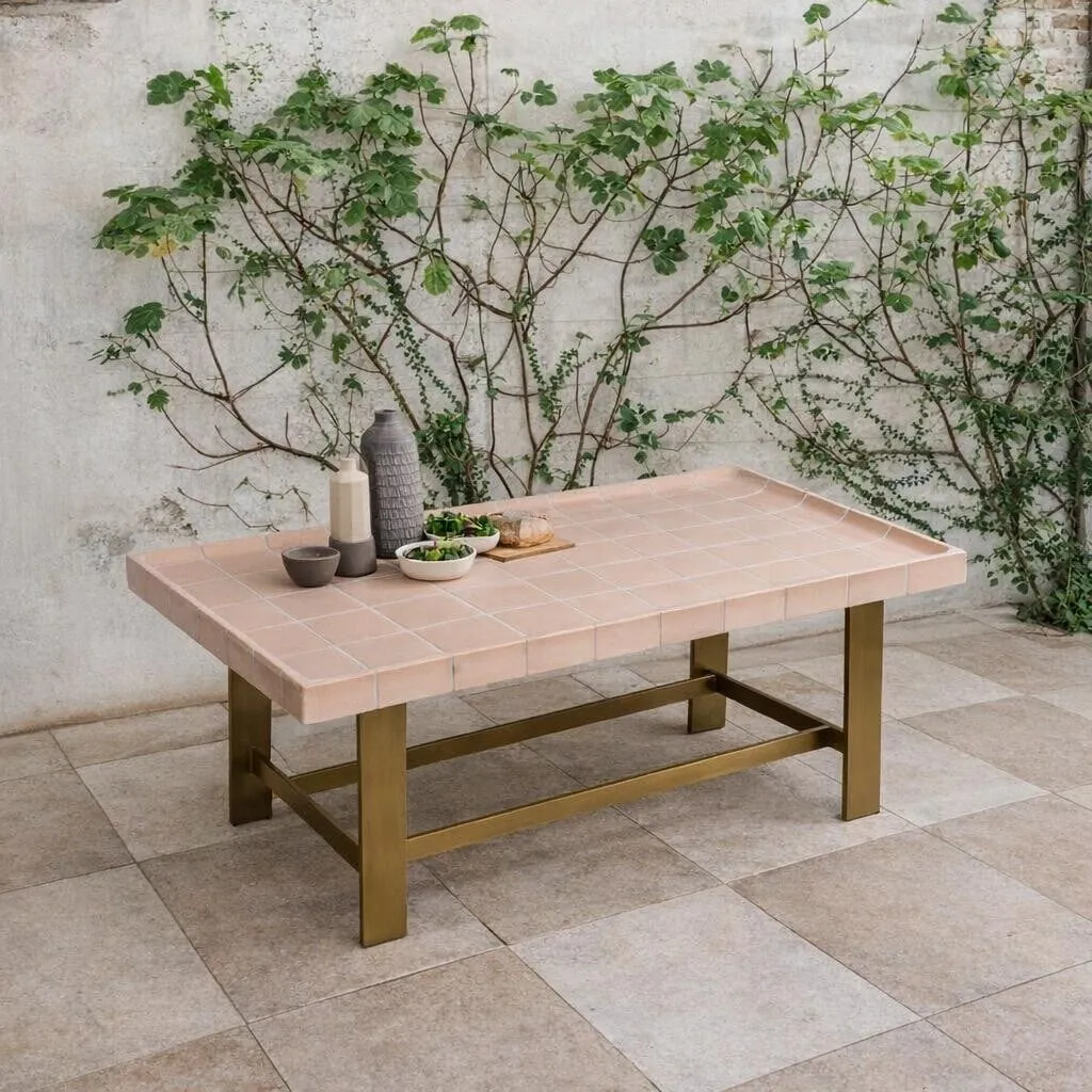 Cruz Tiled Rectangular Coffee Table, Pink | Barker & Stonehouse