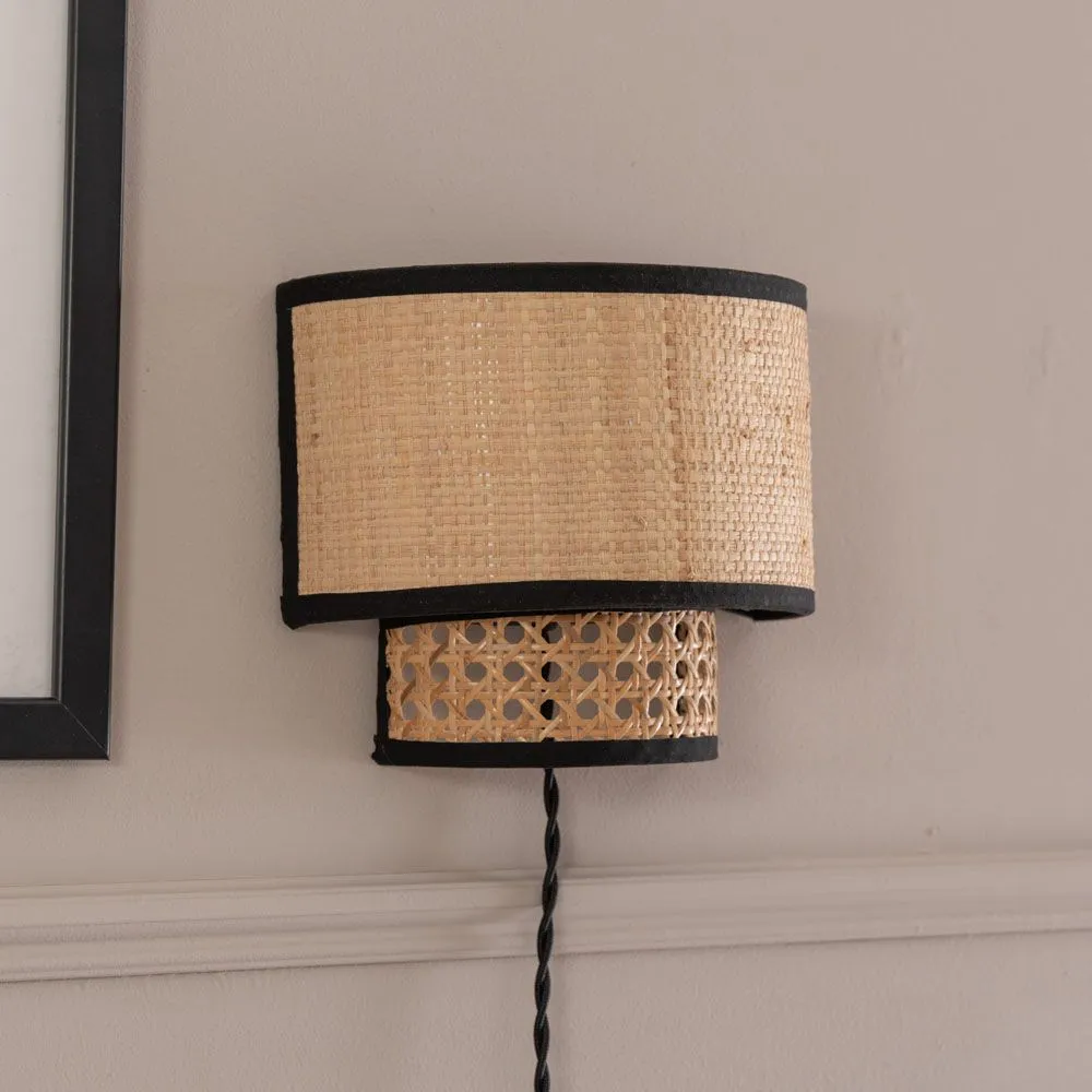 ValueLights Pair of - Plug in Natural Rattan Wicker Cane Easy Fit Wall Lights in Brown 4