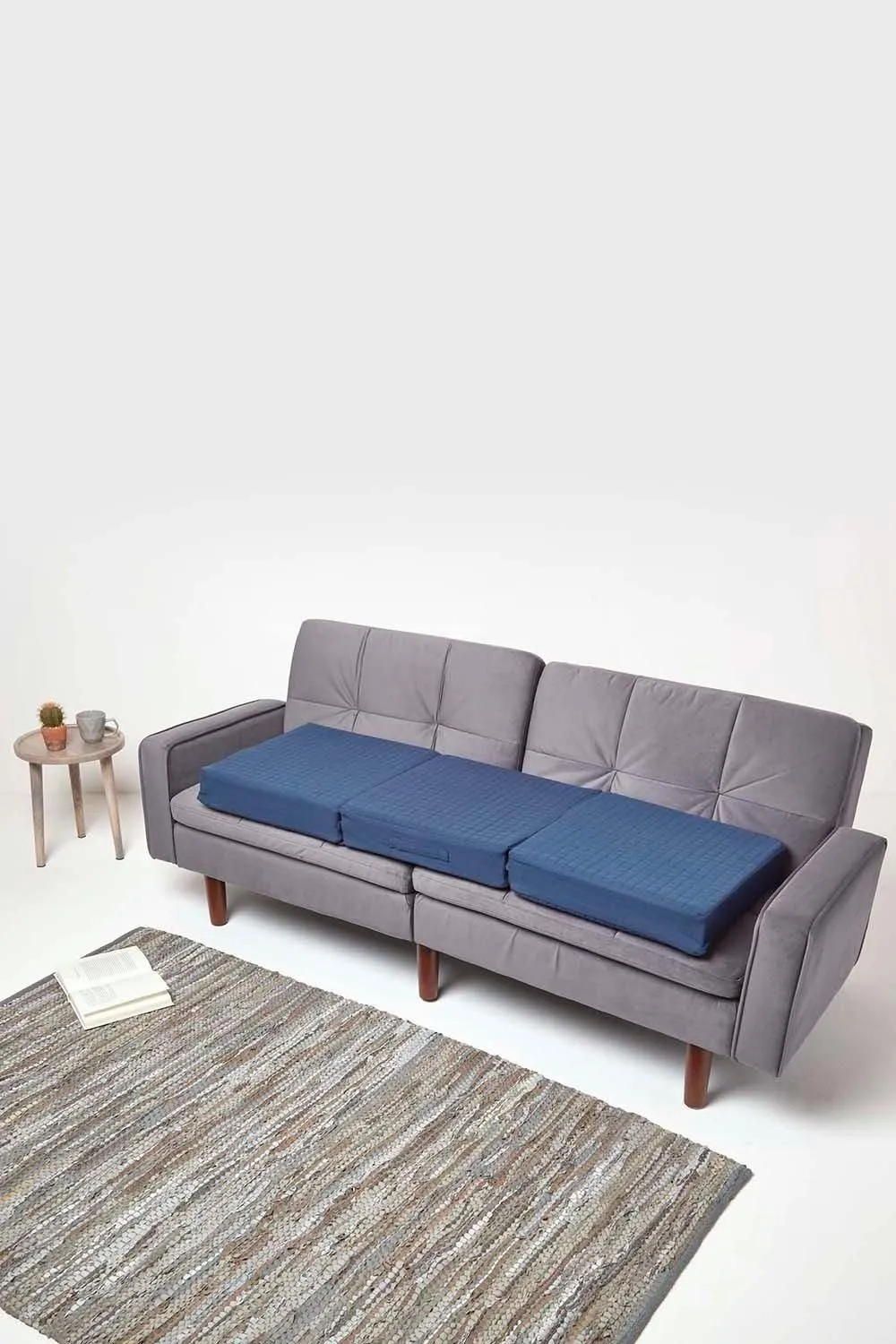 Homescapes Cotton Orthopaedic Foam 3 Seater Booster Cushion in Navy 5