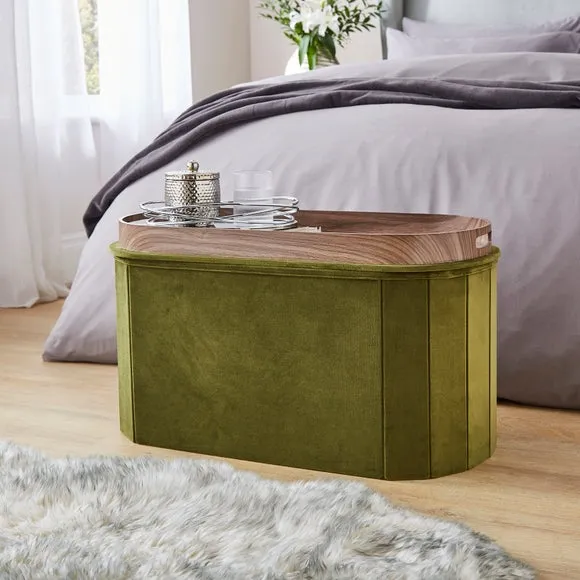 Recycled Velour Lozenge Ottoman with Tray 2