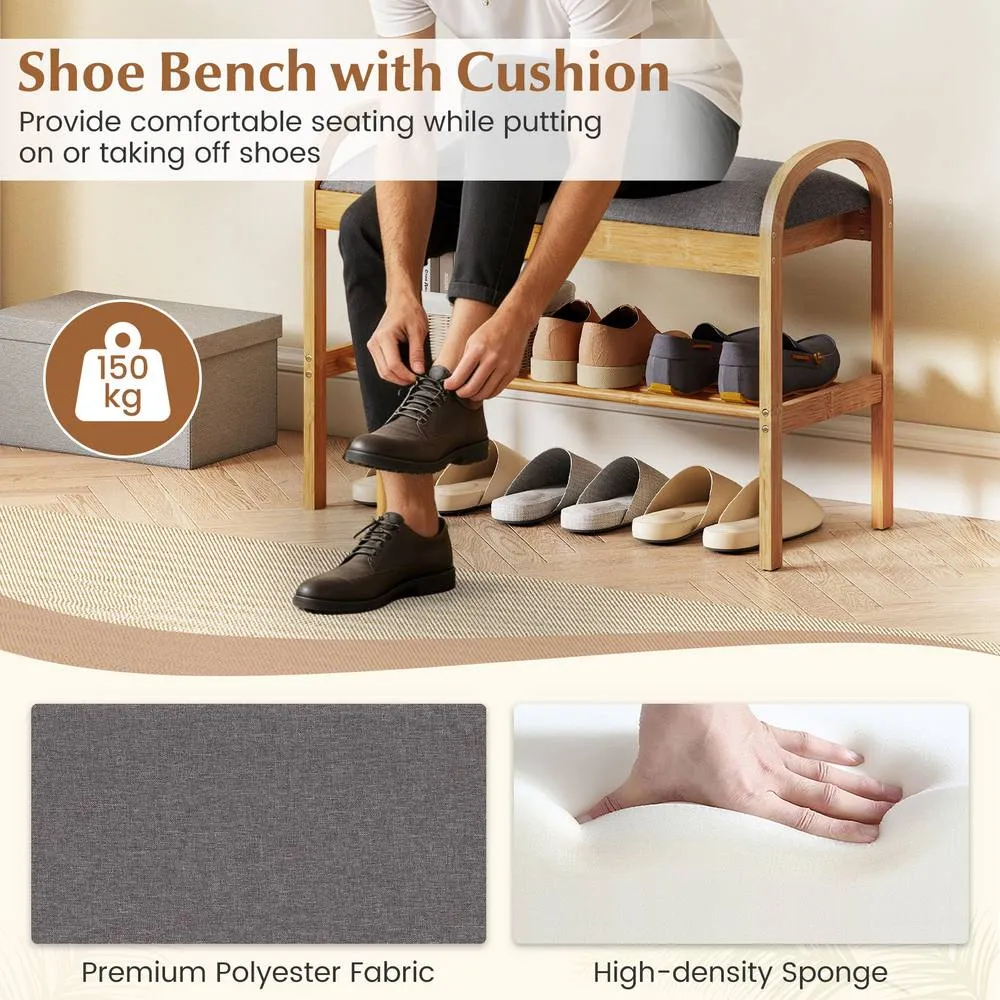Costway Entryway 2-Tier Shoe Bench in Grey 5