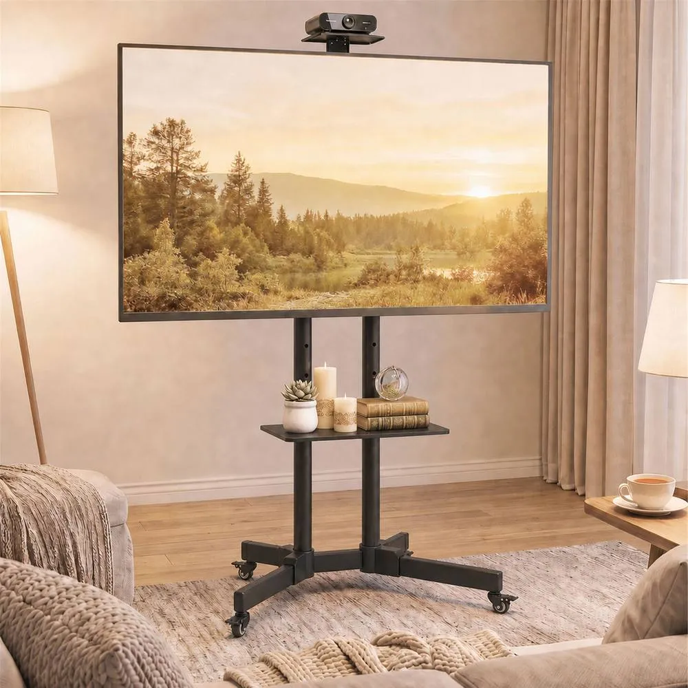 HOMCOM Mobile TV Stand on Wheels for 32-75 Inch Screens, Height Adjustable in Black 2