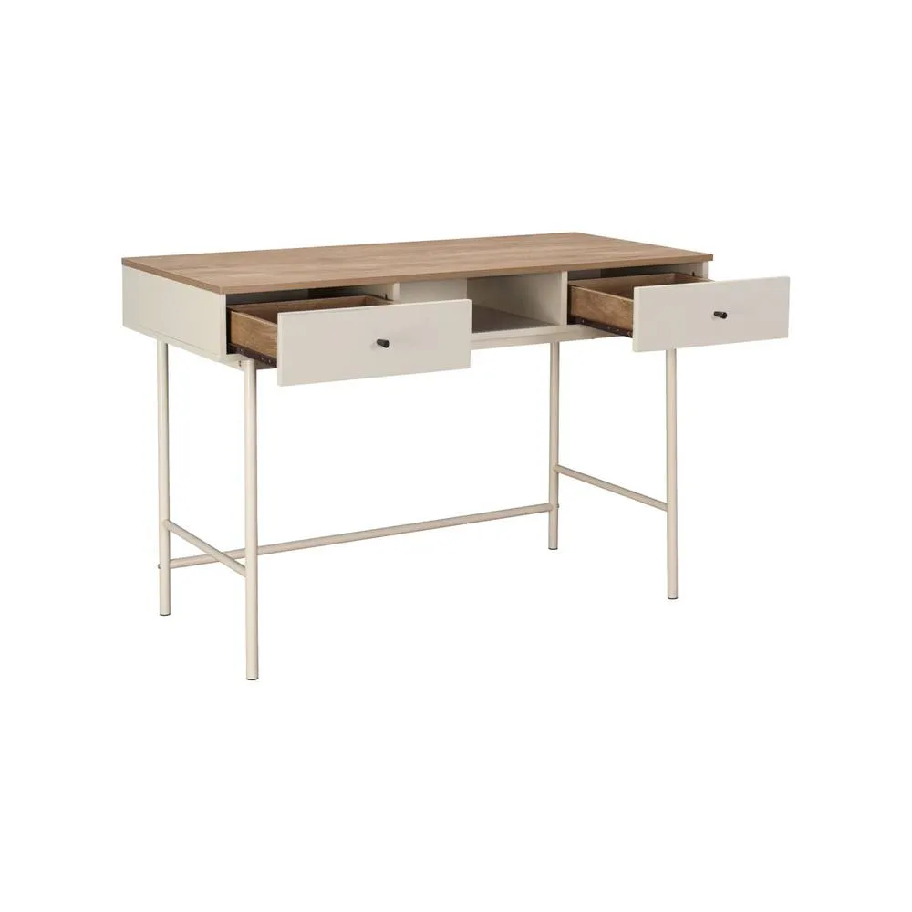 sweeek Wood decor & iron desk with 2 drawers & 1 compartment in Beige 3