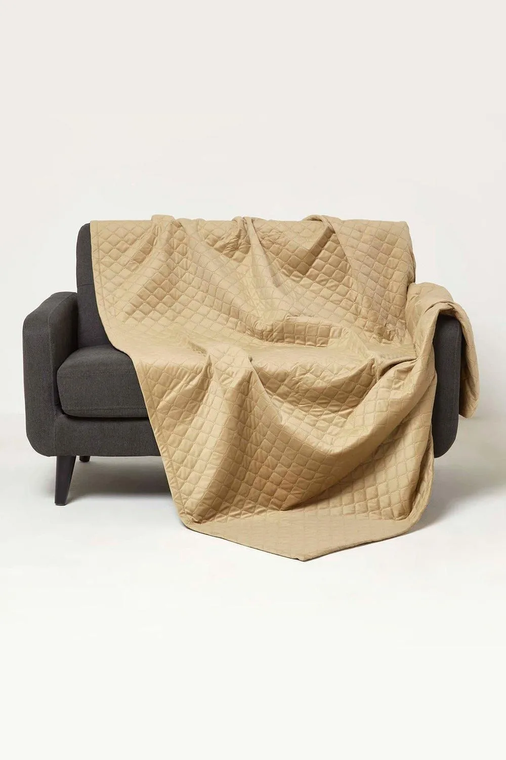 Homescapes Diamond Quilted Velvet Throw in Beige
