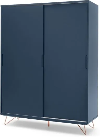 Elona Sliding Wardrobe, Dark Blue & Copper