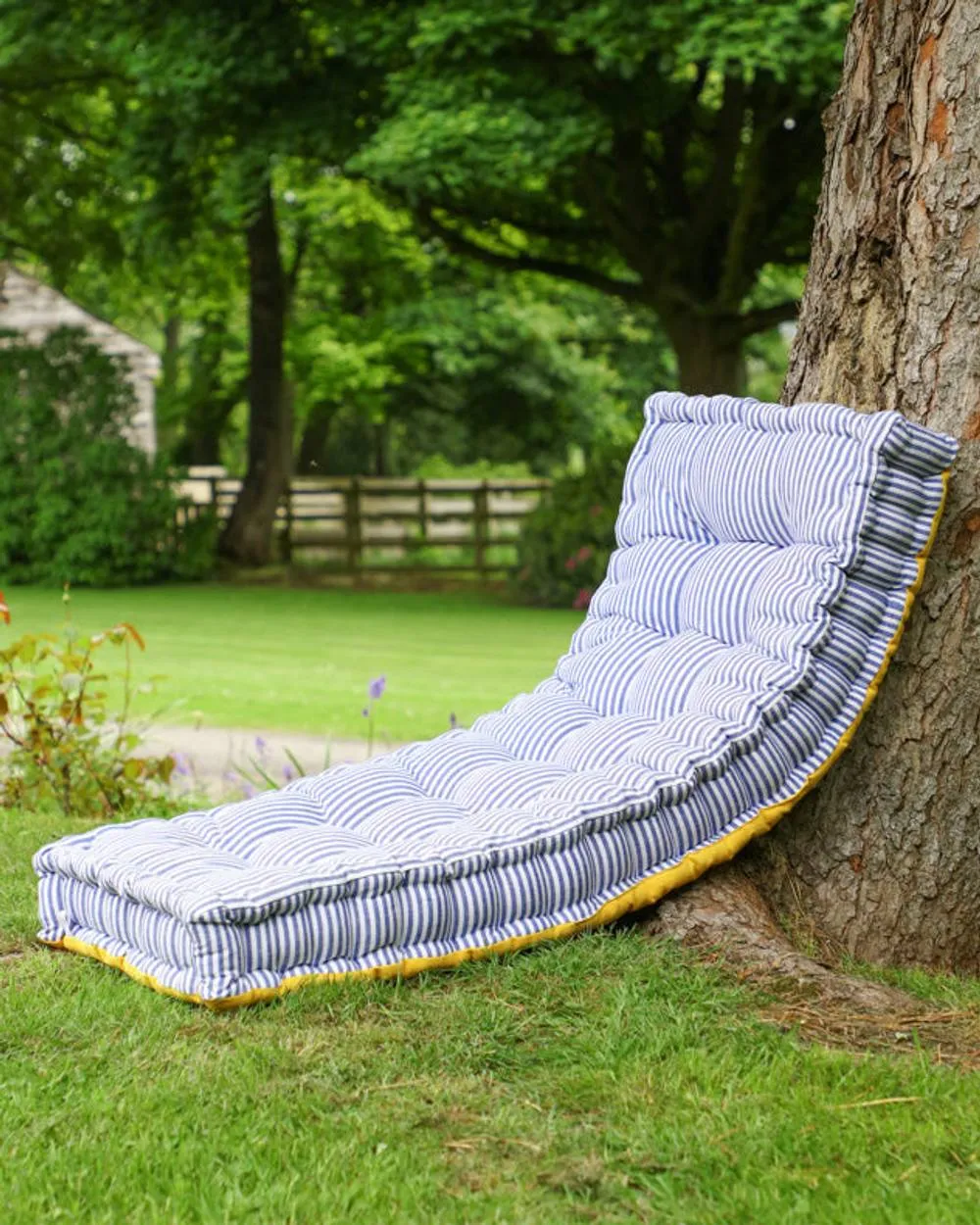 Dibor Vintage Blue Striped Reversible Indoor Outdoor Garden Bench Cushion L105cm x W42cm 2