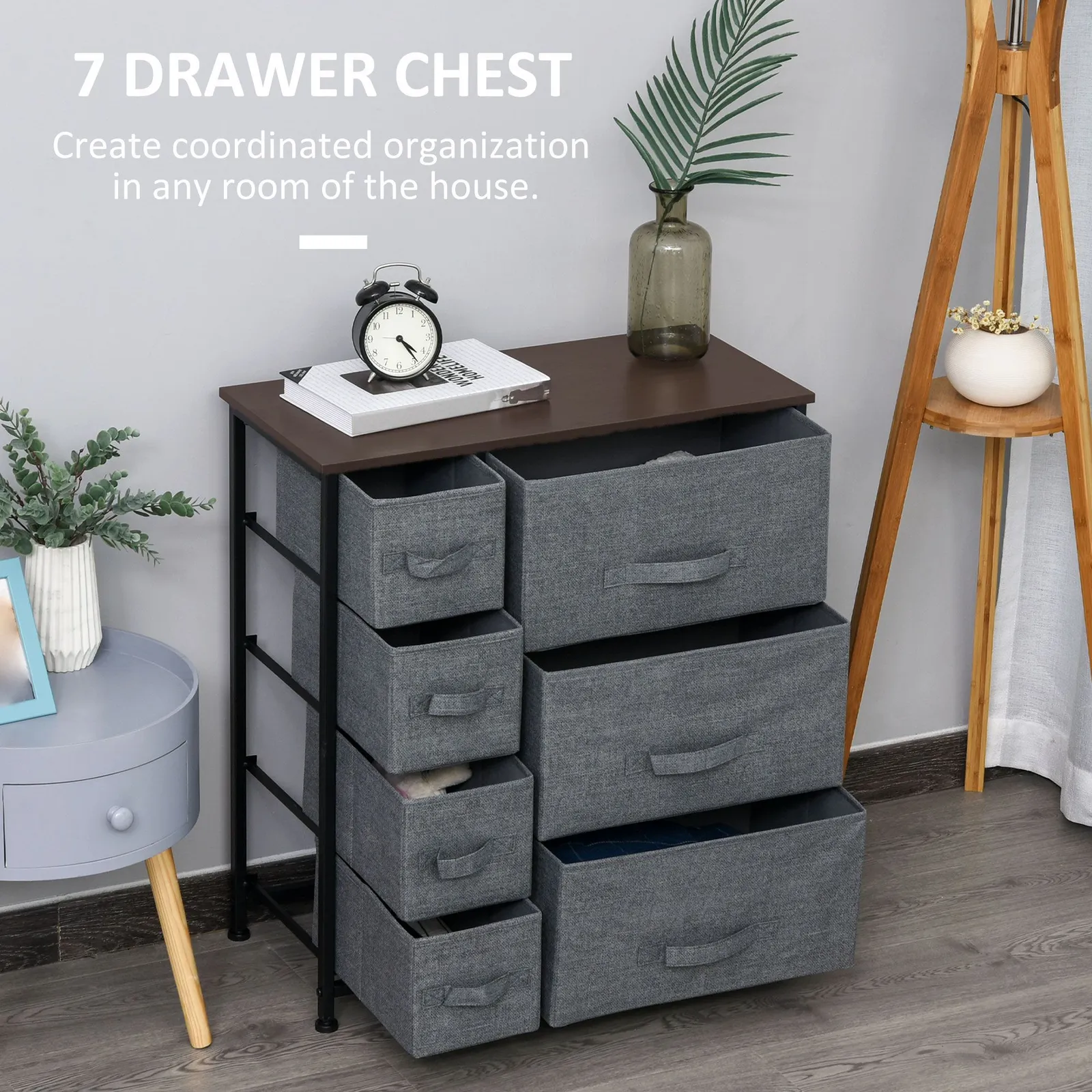 HOMCOM Chest of Drawers with 7 Dresser Drawers for Home Bedroom, Dark Grey 4