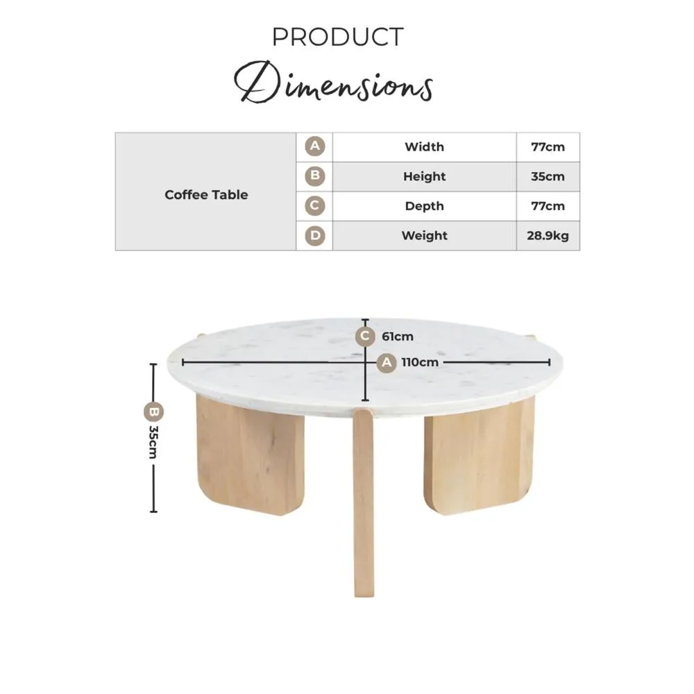 FurnitureboxUK Solia Round White Oak Wood & White Marble Coffee Table 2