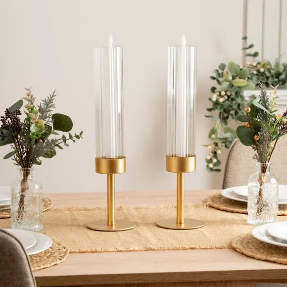 Set of 2 Gold Glass Candle Holders