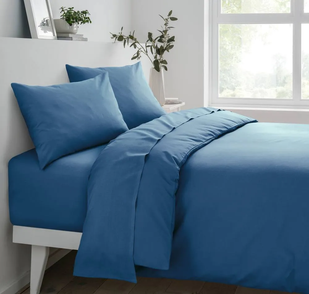 Smart Living Polycotton Bed Linen Luxury Fitted Bedsheet or Pillowcase Pair NonIron in Blue 2
