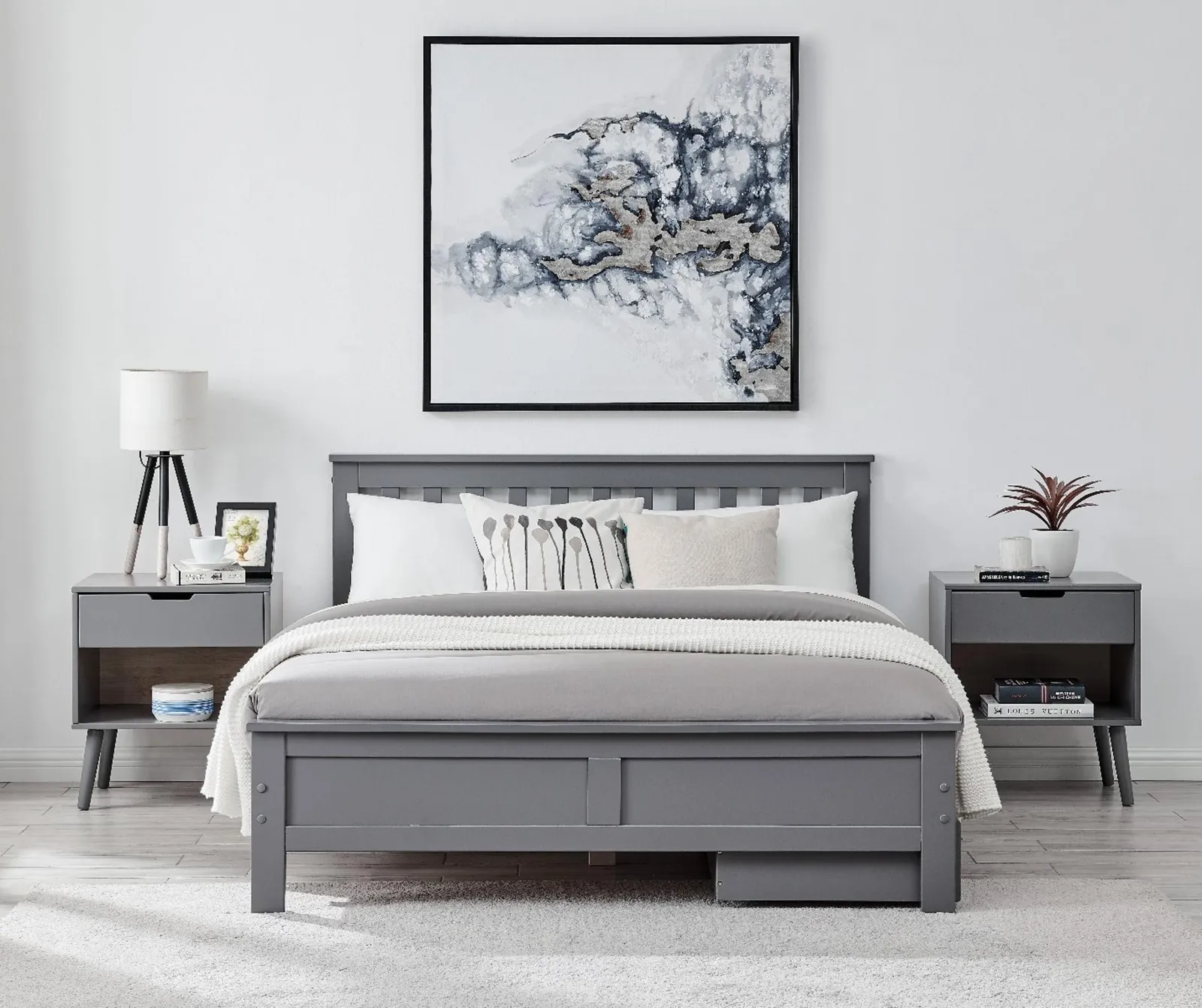FurnitureboxUK Azure Modern Solid Pine Bed with 2 Drawers in Grey 2