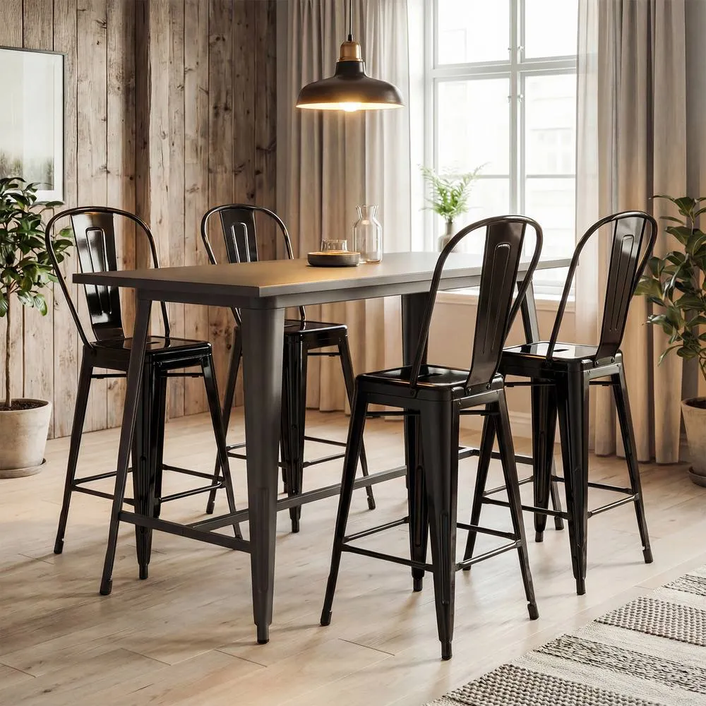 Costway 62 cm Counter Height Barstools with Backrests & Footrests in Black 6