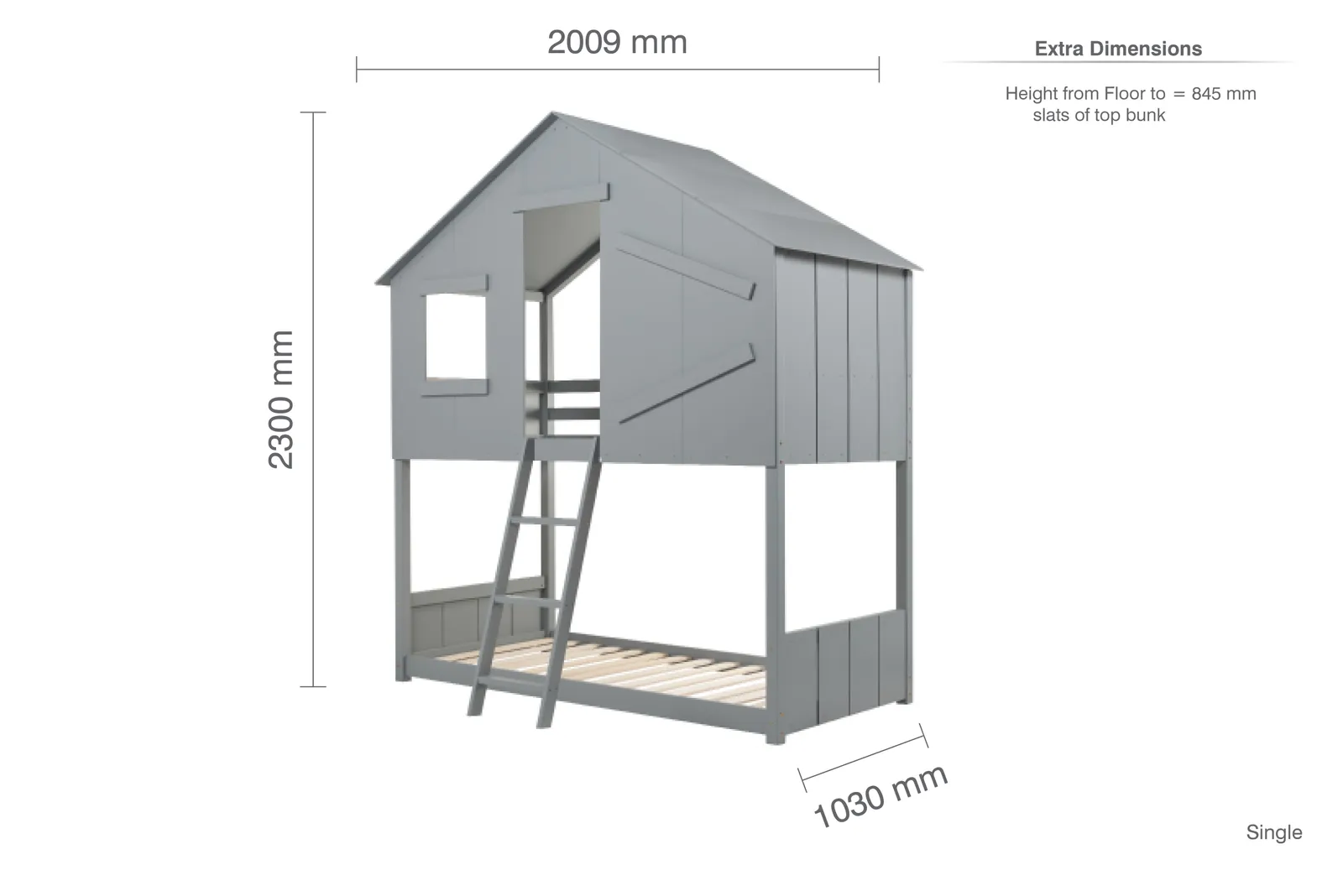 Birlea Solid Wood Bunk Beds Safari 3FT Single Bed Pine Frame in Grey 6