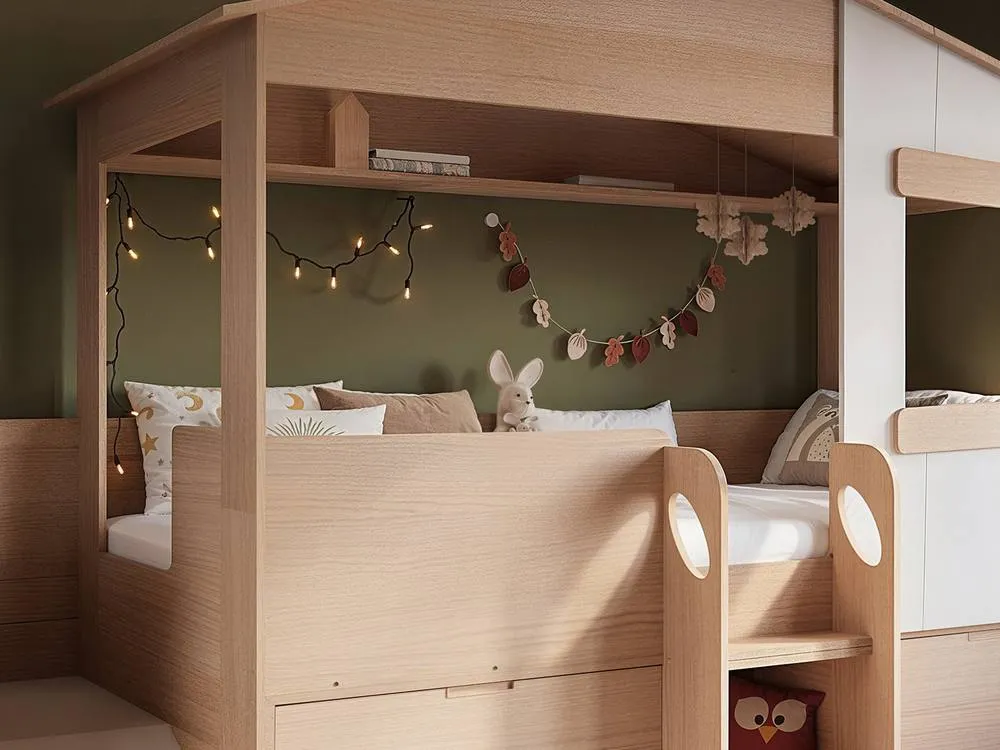 Flair Dreamland House Midsleeper with Slide & Storage in Brown 3
