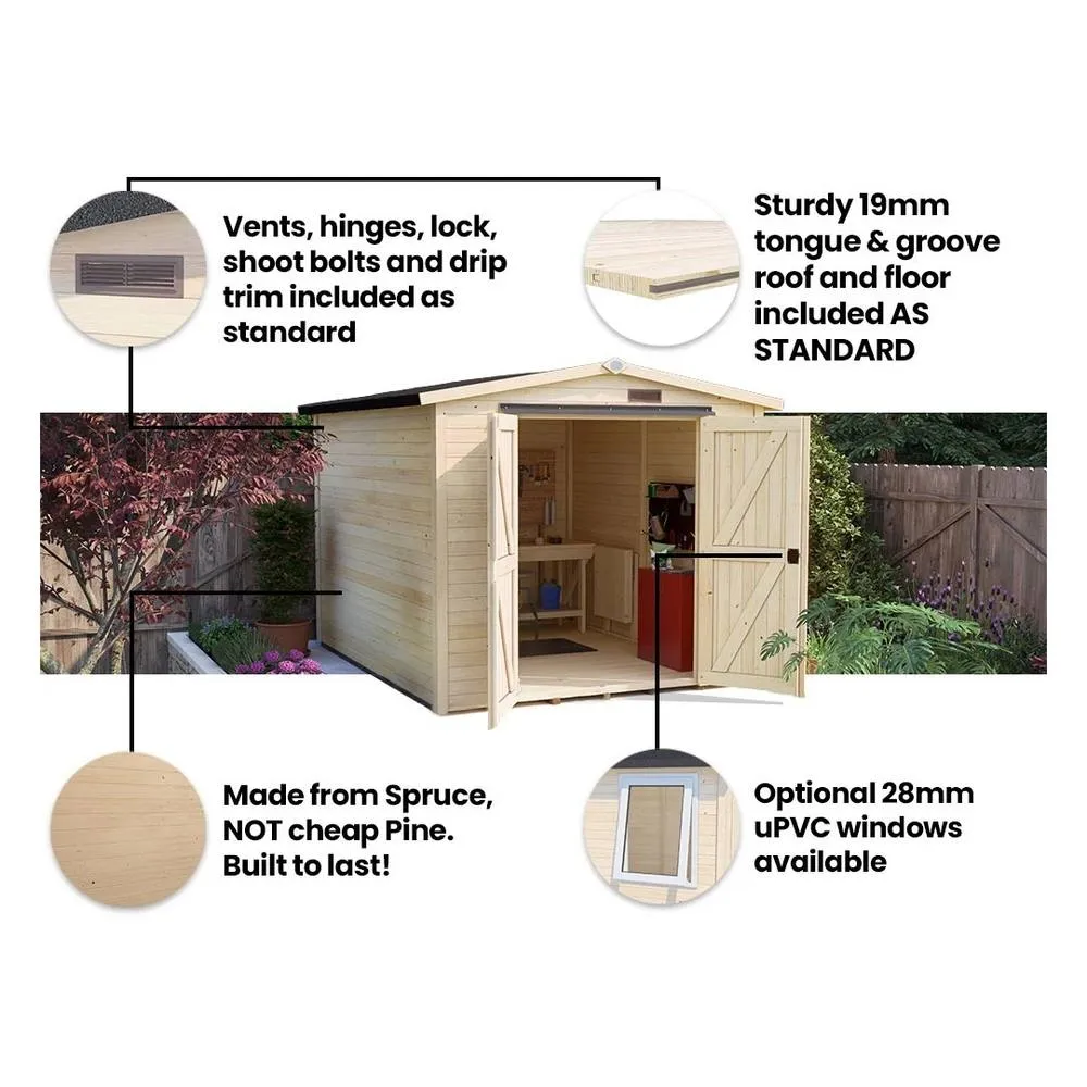 Dunster House Tubby Log Cabin Work Shed 8x9 ft (2.4x3.0m) with Superfelt Roof in Natural 6
