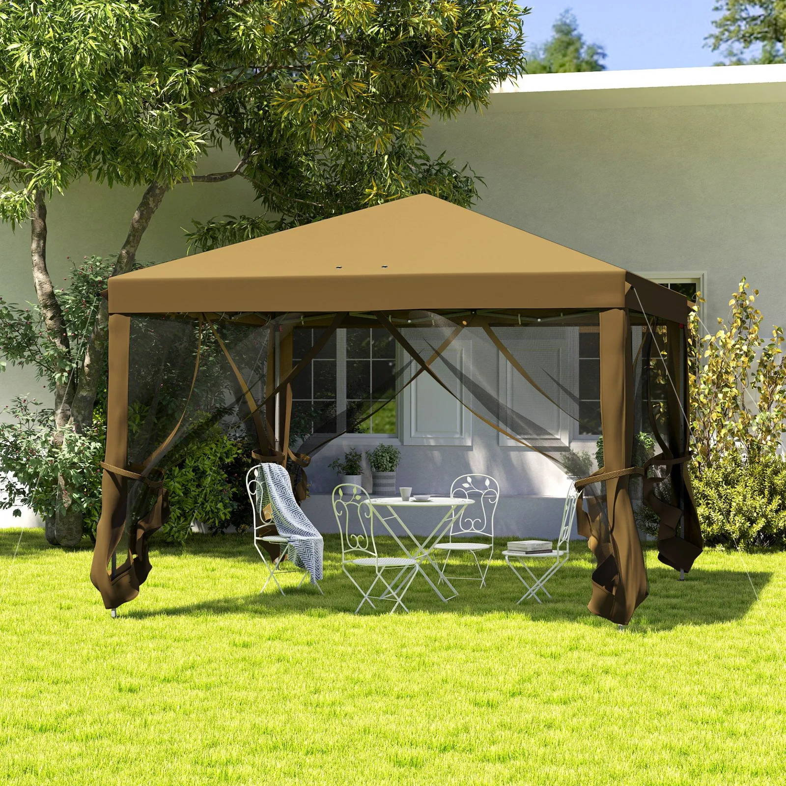 OUTSUNNY Heavy Duty Pop Up Gazebo with Removable Mesh Sidewall Khaki