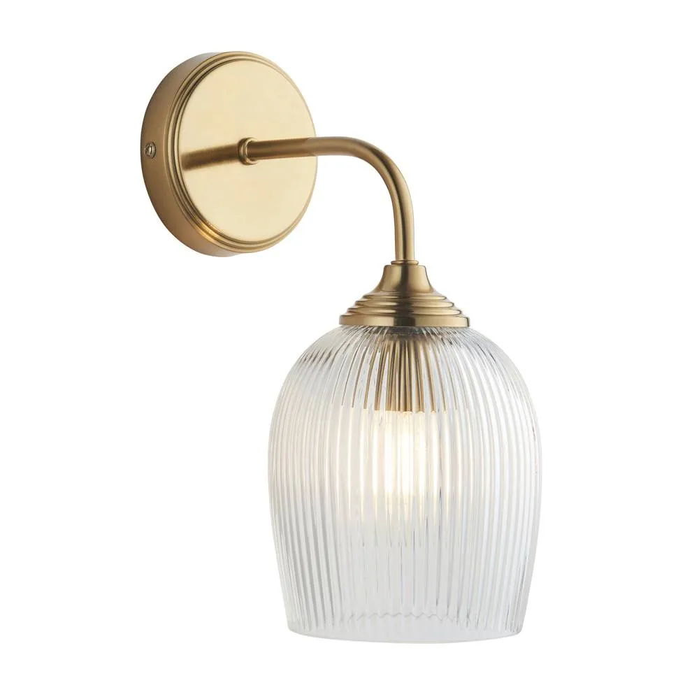 Netlighting Ashcroft Ribbed Dome Wall Lamp & Ribbed Glass E14 in Gold