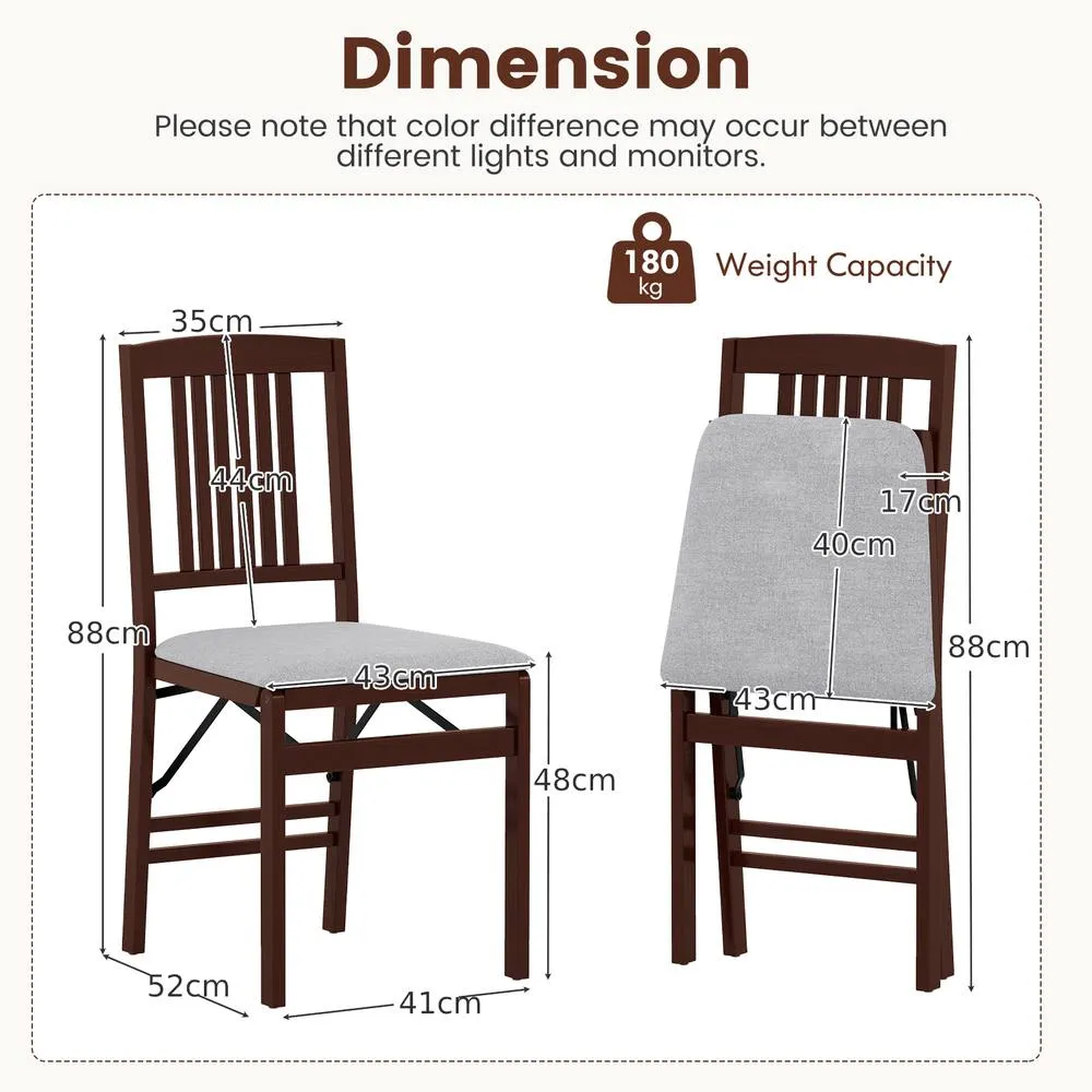 Costway Folding Dining Chairs Set of 2 Foldable Upholstered Kitchen Chairs 2
