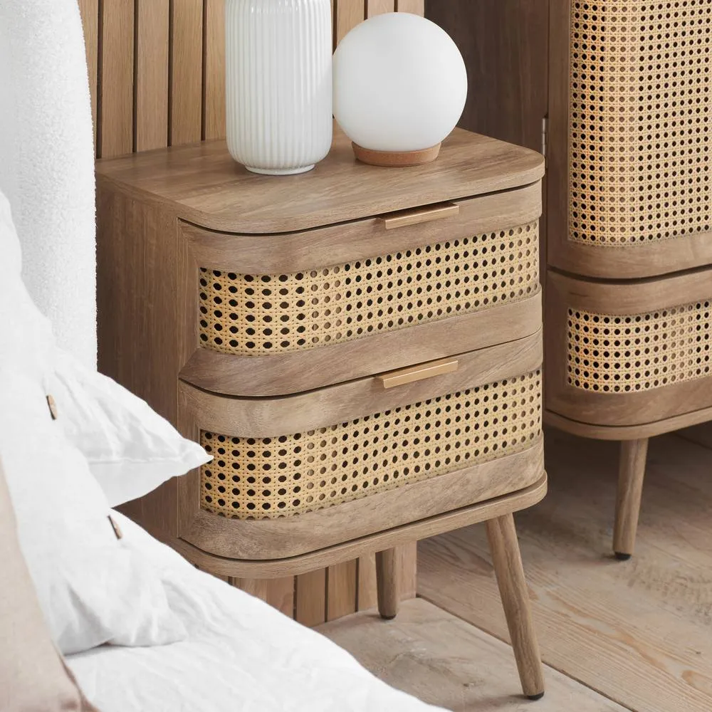 Birlea Rattan Bedside Cabinet 2 Drawer Sark Nightstand Side Table in Beige 4