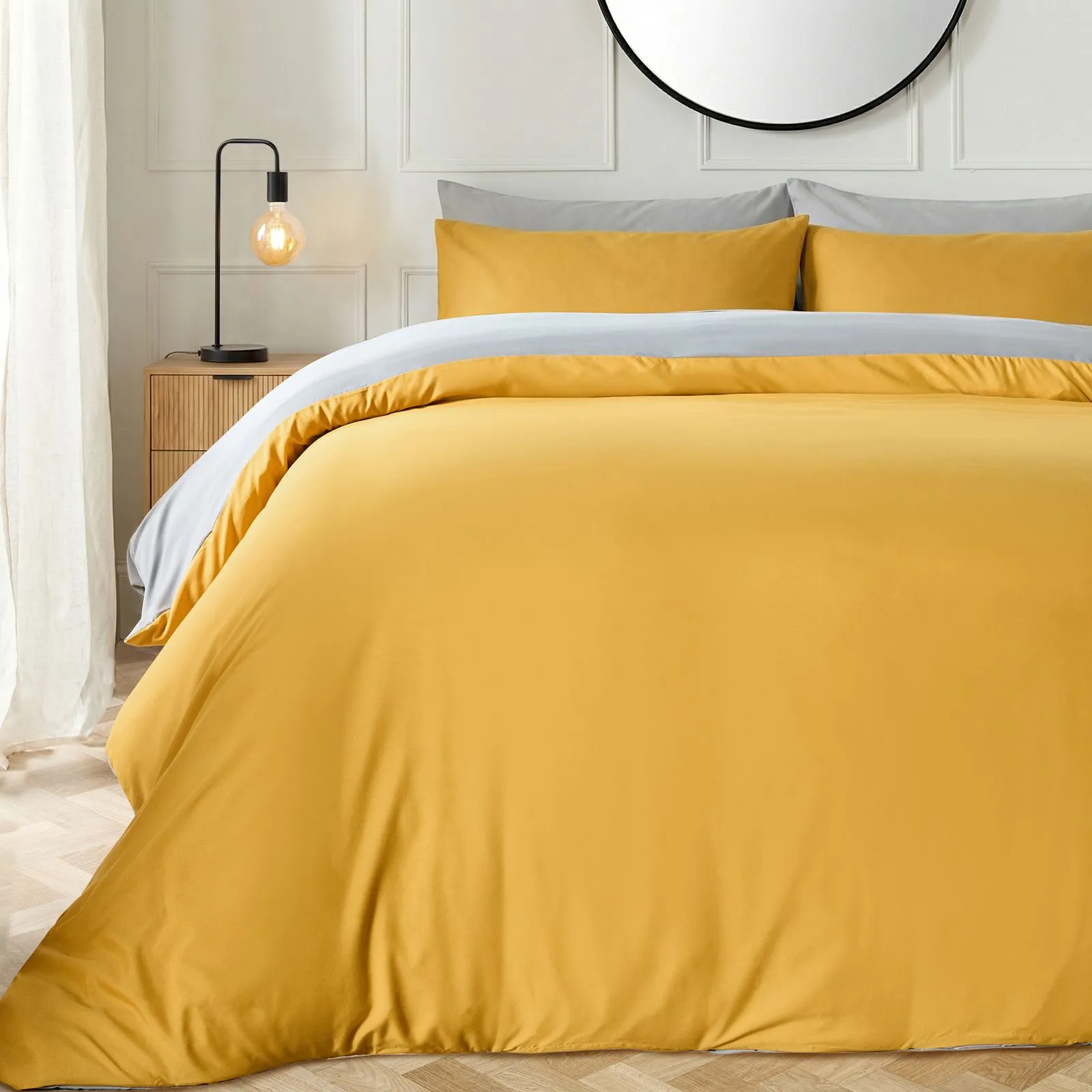 OHS Plain Dyed Reversible Duvet Cover Cover with Pillowcase Set in Yellow