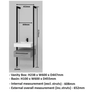 Wickes Rimini Wall System Vanity Unit Only with Black Basin - 600mm 2