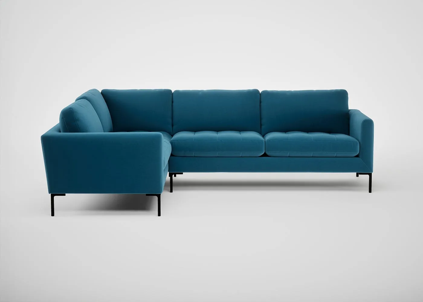 Heal's Eton Left Hand Facing Corner Sofa Smart Velvet Ocean Blue Black Feet 1