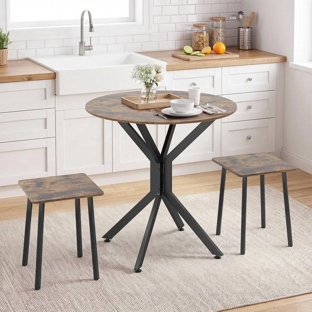Costway 3-Pieces Drop Leaf Dining Table Industrial Dining Furniture in Brown 6