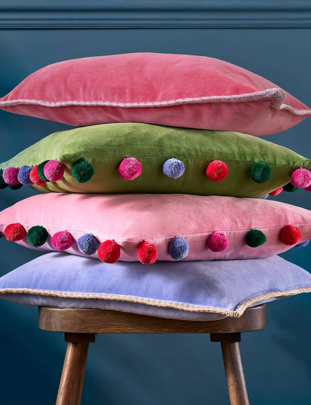 Bluebellgrey Blanket Stitch Velvet Cushion Lilac